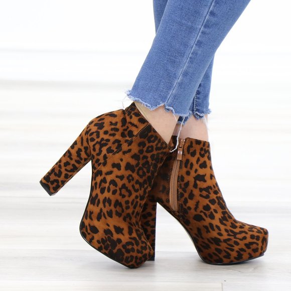 Platform Leopard Suede Ankle Heeled Booties - Picture 13 of 14